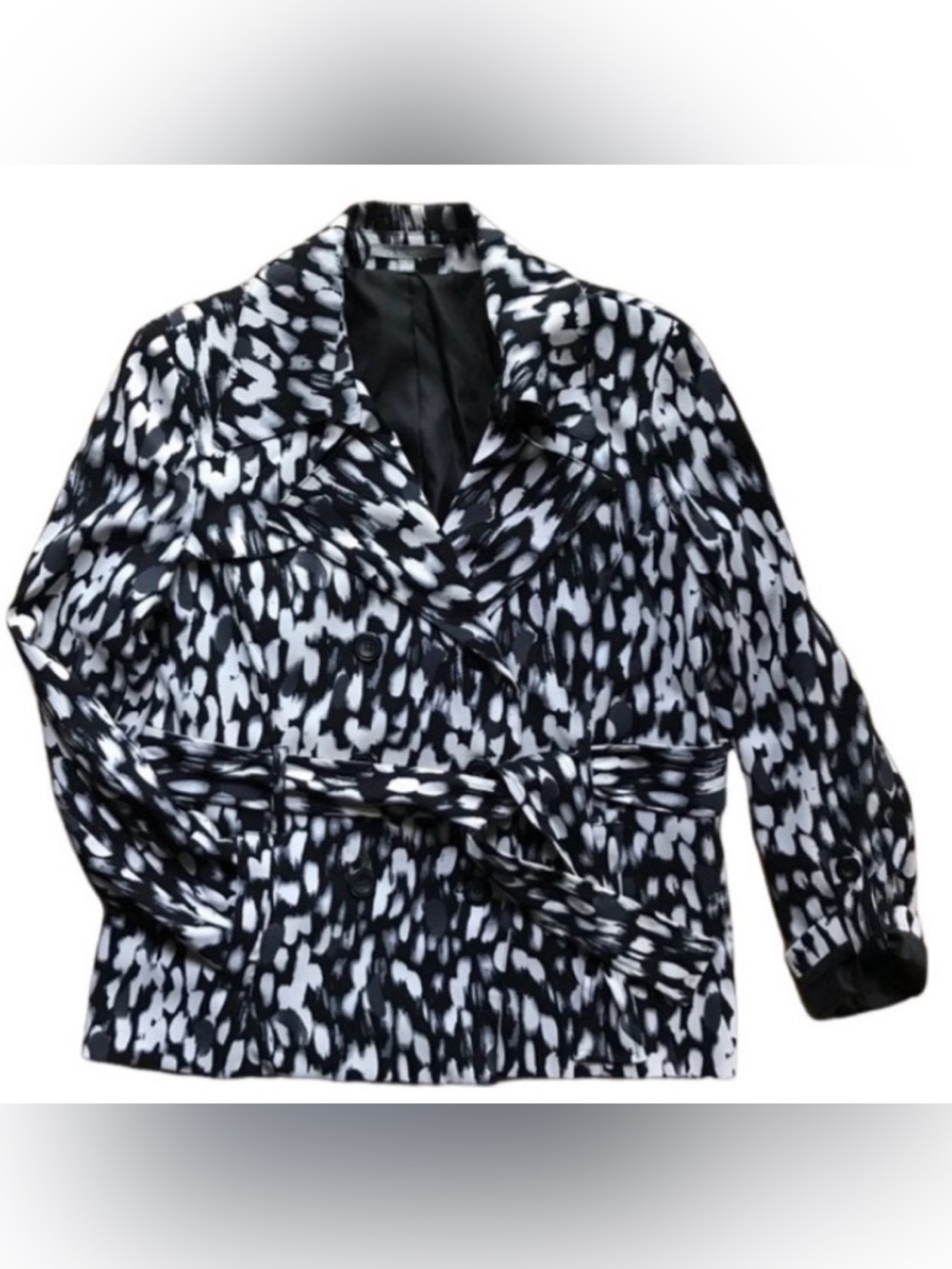 NY Collection L animal print short trench coat